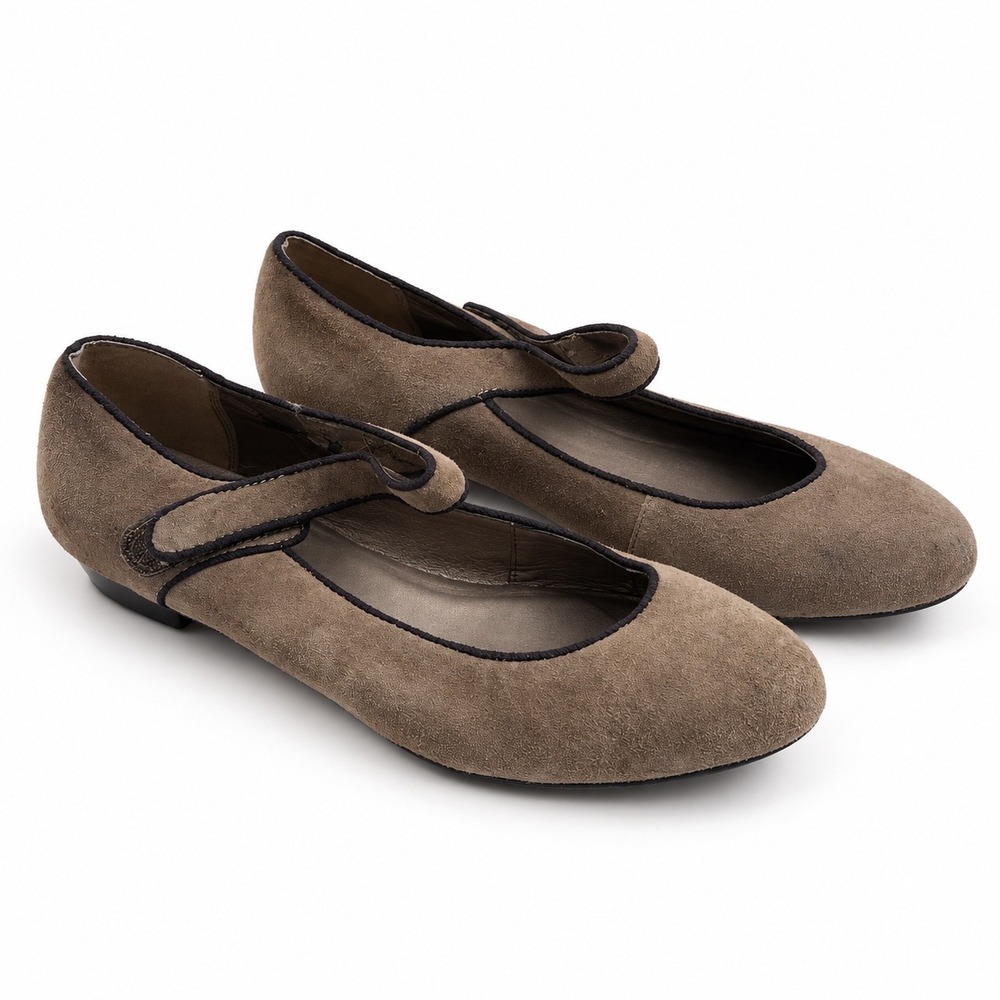 Array Kiley Taupe Suede Mary Jane Low Wedge Pumps Women's Size 9.5M